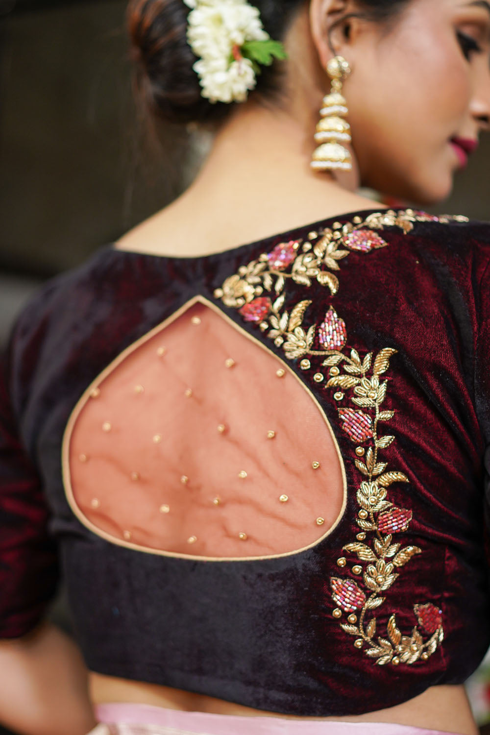 Maroon Velvet Blouse with Zardosi work