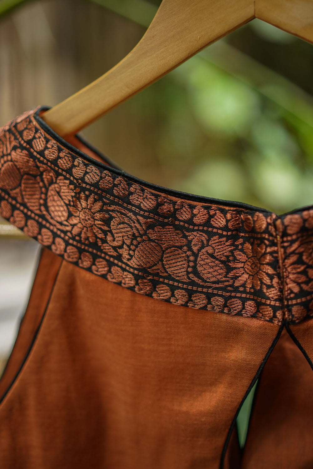 Copper shimmer boatneck blouse with border detailing