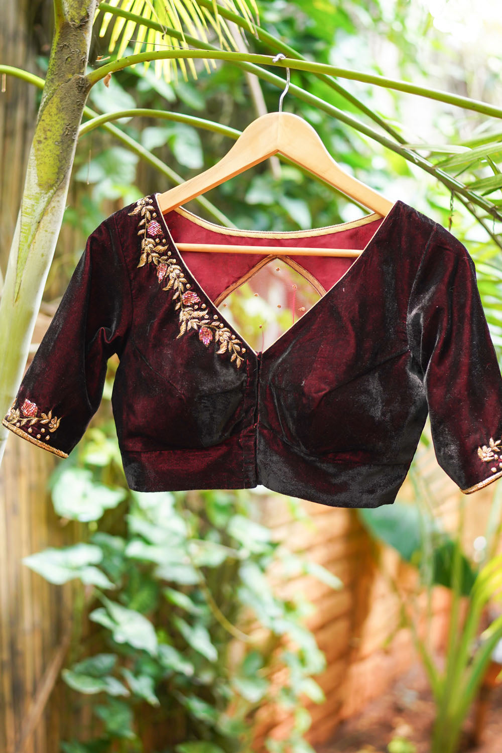 Maroon Velvet Blouse with Zardosi work