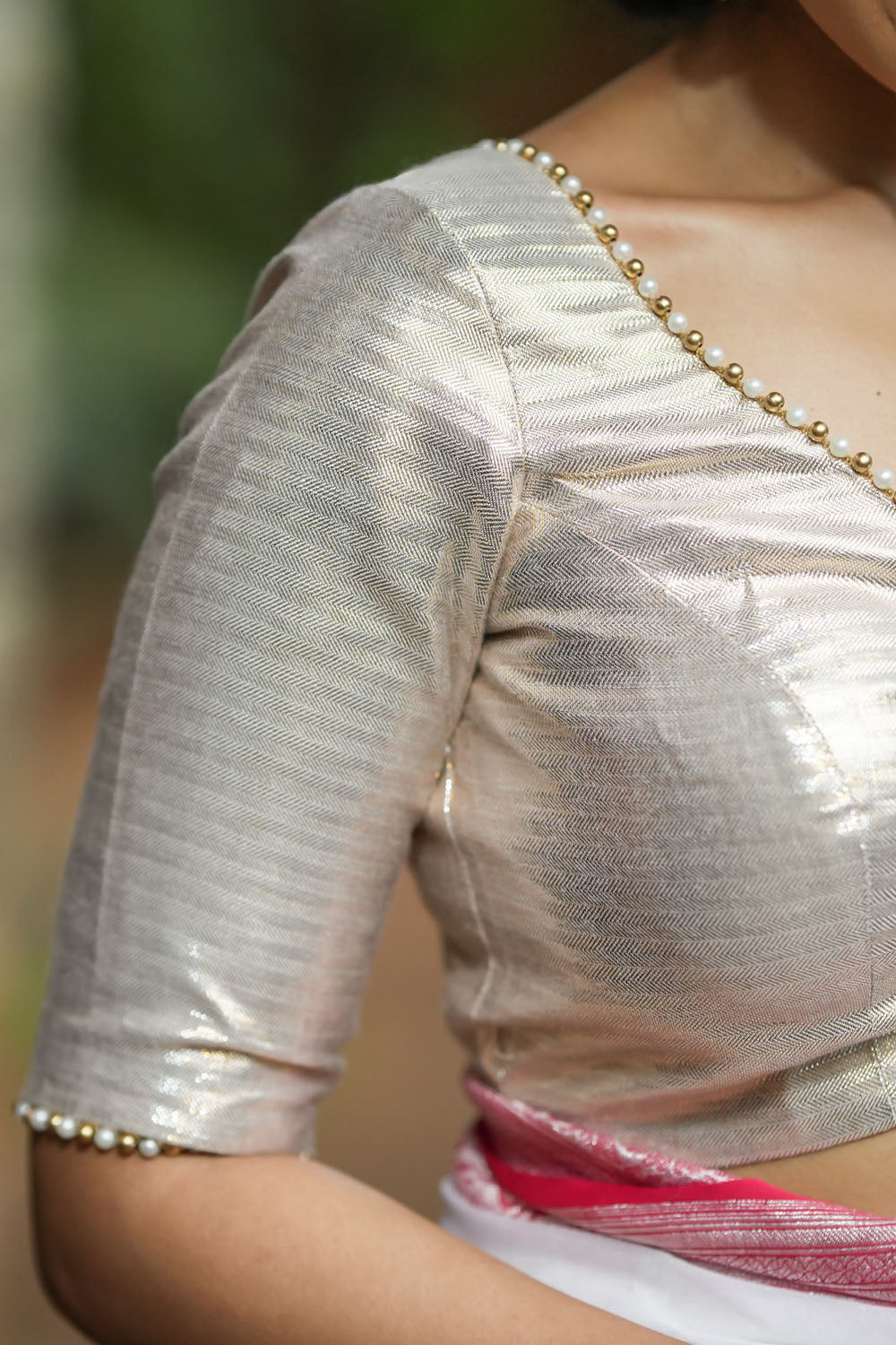 Copper silver Shimmer V neck blouse