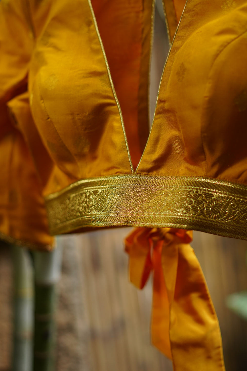 Yellow pure silk V neck blouse