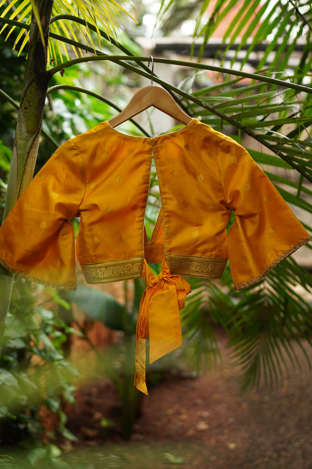 Yellow pure silk V neck blouse