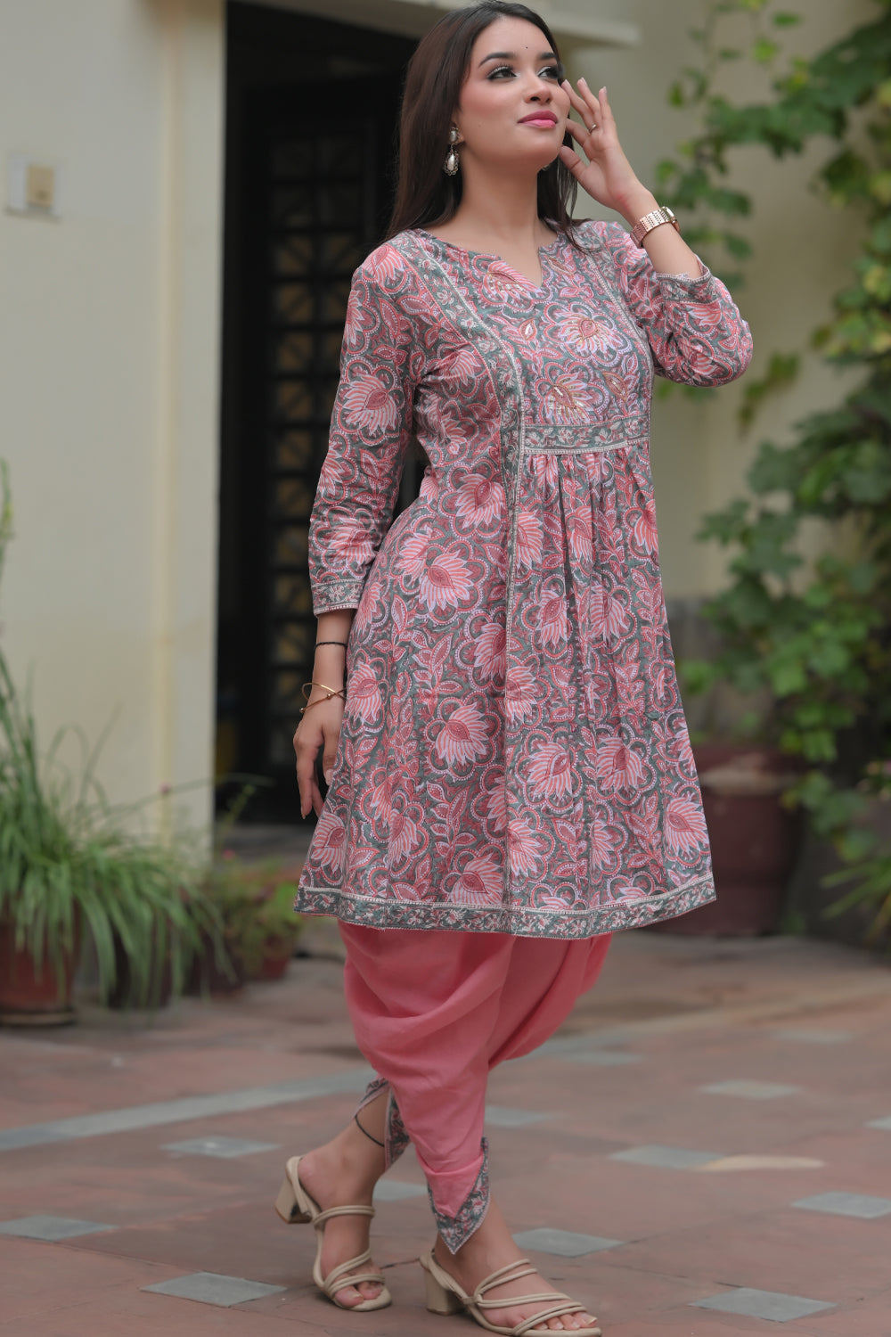 Seher block print Kurta with Dhoti pants - 2 piece Set | Made To Order