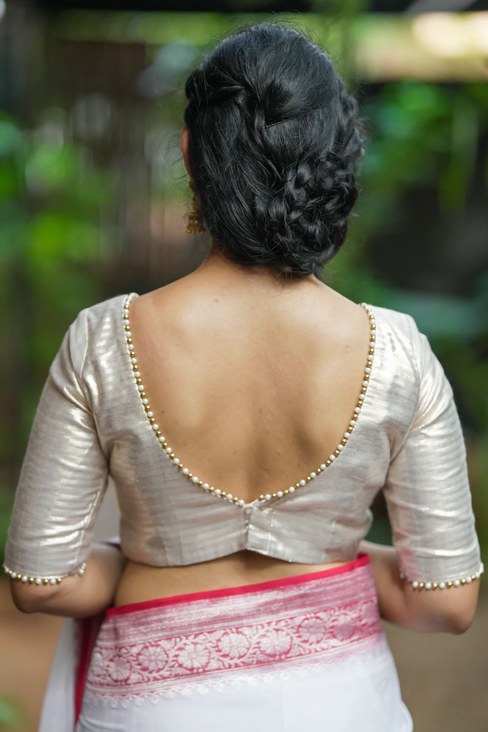 Copper silver Shimmer V neck blouse