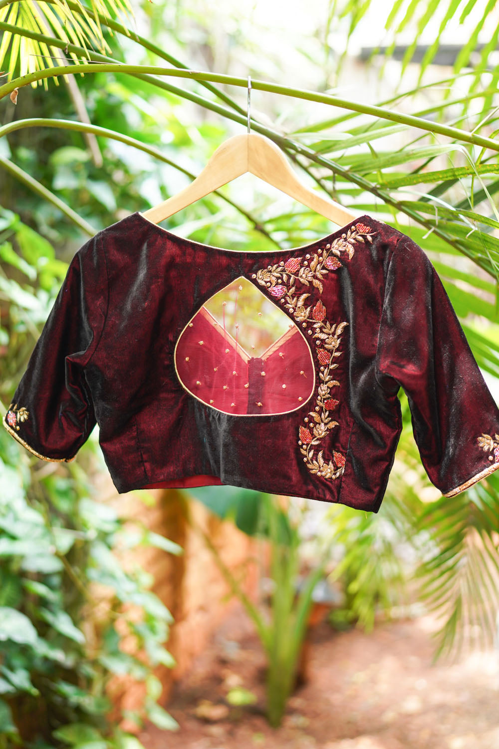 Maroon Velvet Blouse with Zardosi work