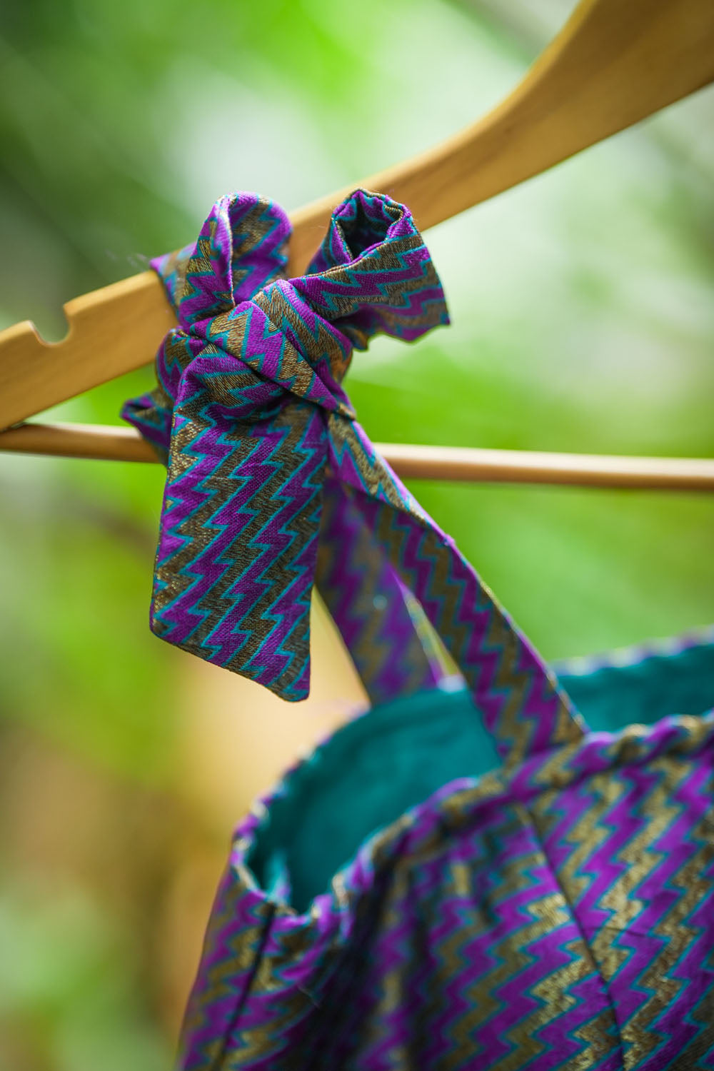 Purple Blue jacquard one shoulder blouse