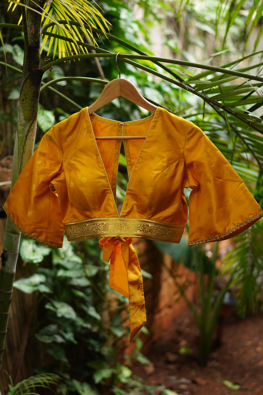 Yellow pure silk V neck blouse