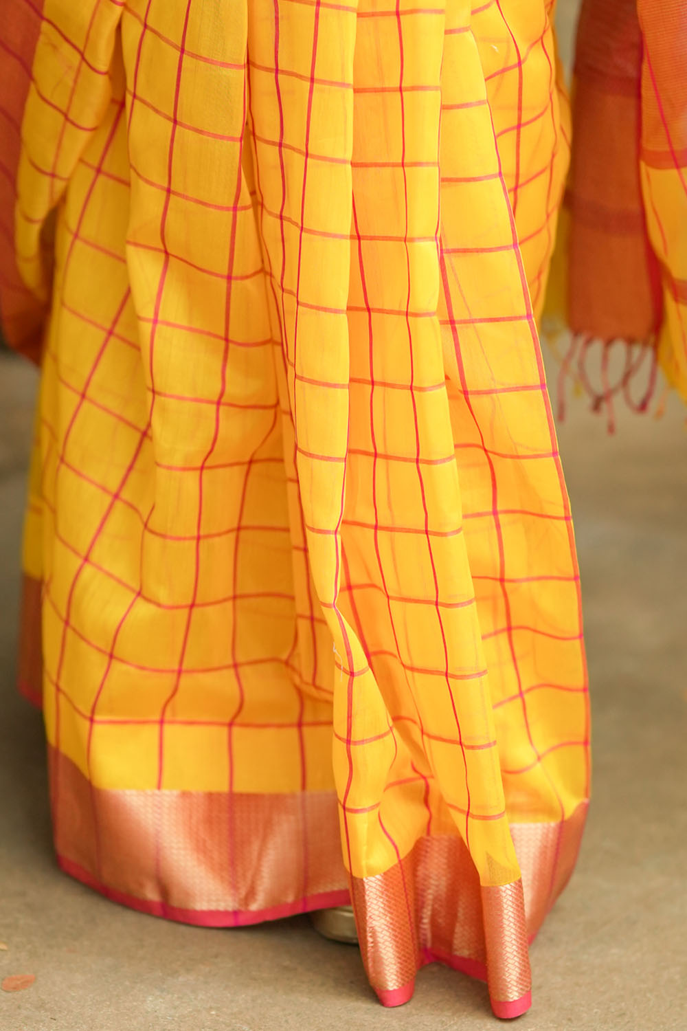 Yellow Red handwoven maheswari silk cotton Saree