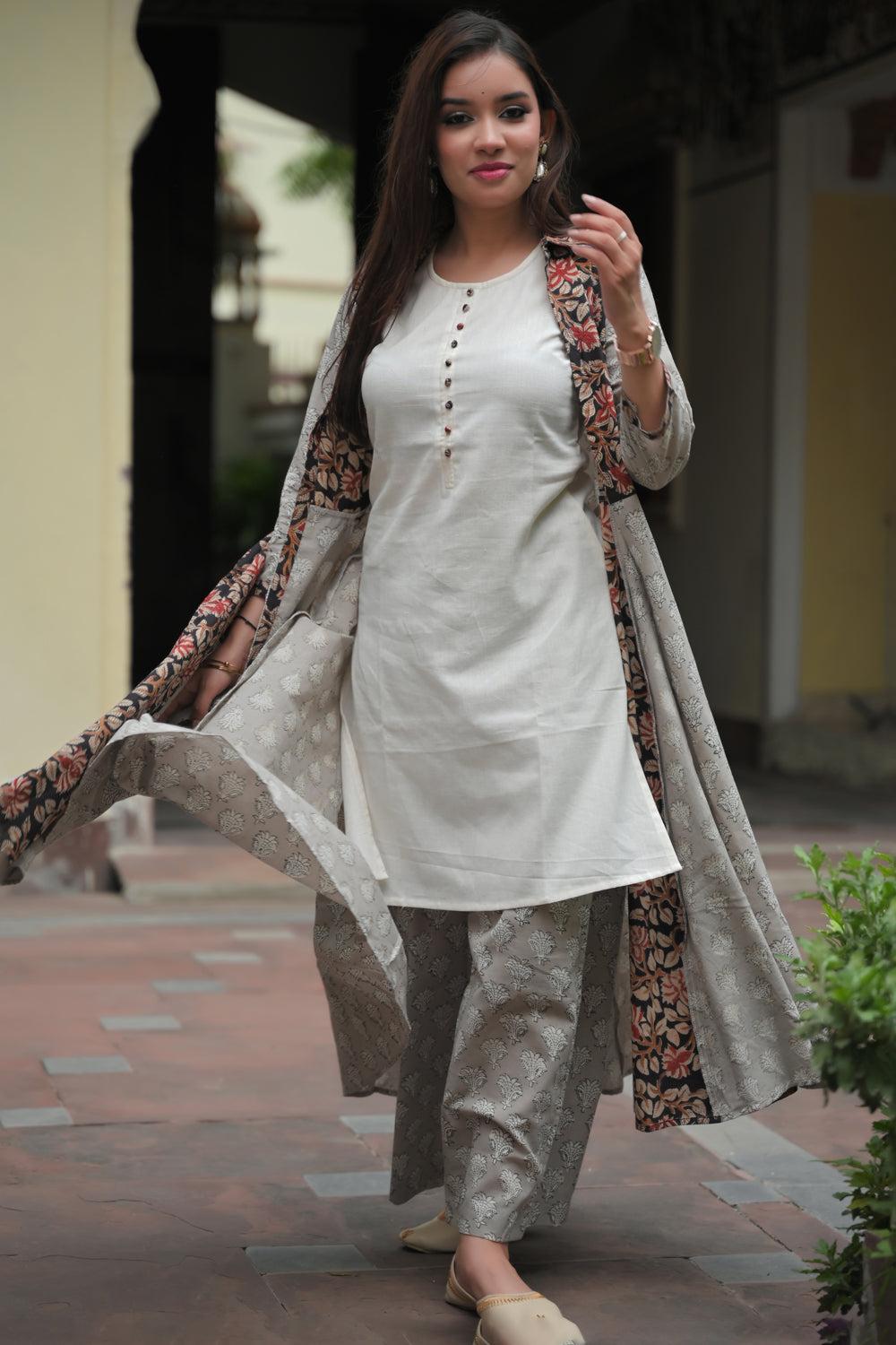 Saanjh Kurta Palazzo and Flared Jacket - 3 piece Set | Made To Order