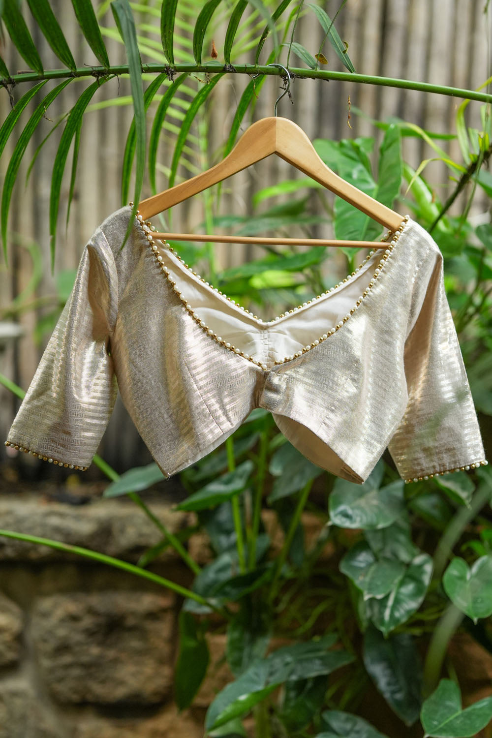 Copper silver Shimmer V neck blouse