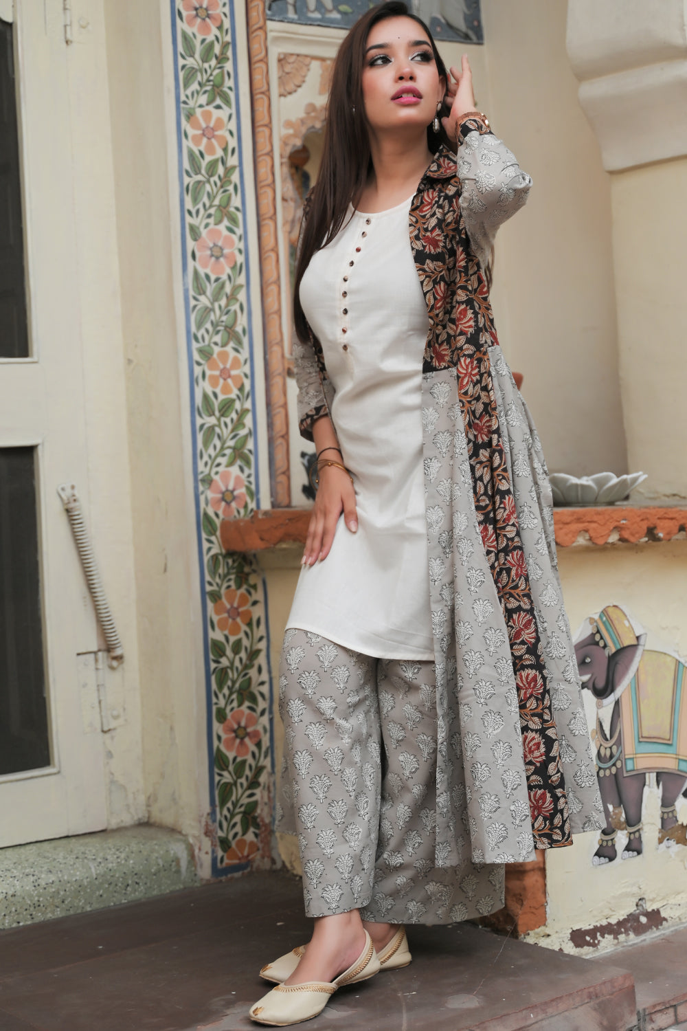 Saanjh Kurta Palazzo and Flared Jacket - 3 piece Set | Made To Order