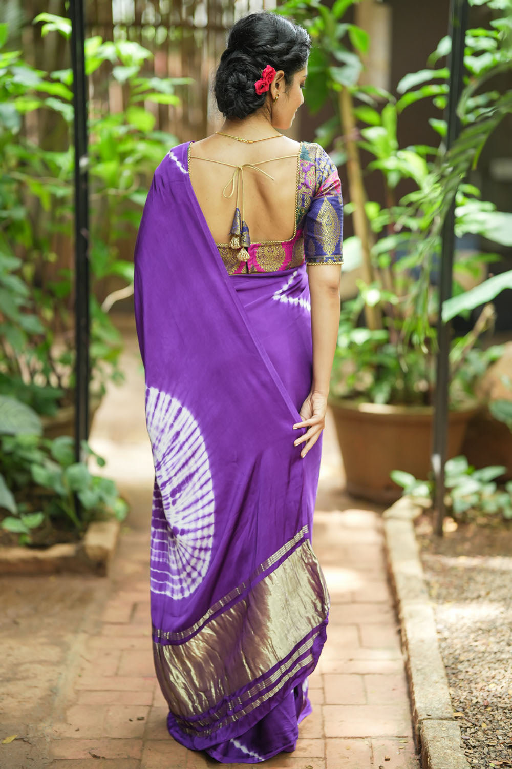 Hand Shibori Dye on Purple Modal Silk Saree with Crushed Pallu