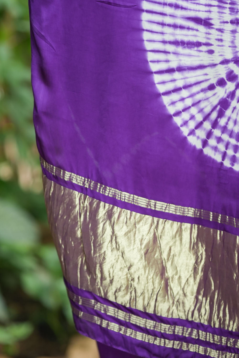 Hand Shibori Dye on Purple Modal Silk Saree with Crushed Pallu