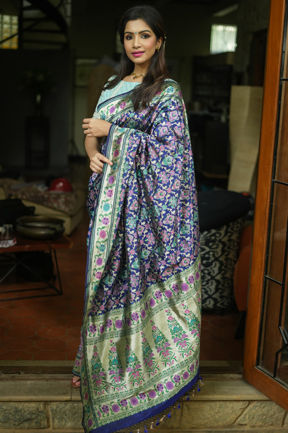 Blue banarasi patola meenakari katan silk saree | SILK MARK CERTIFIED