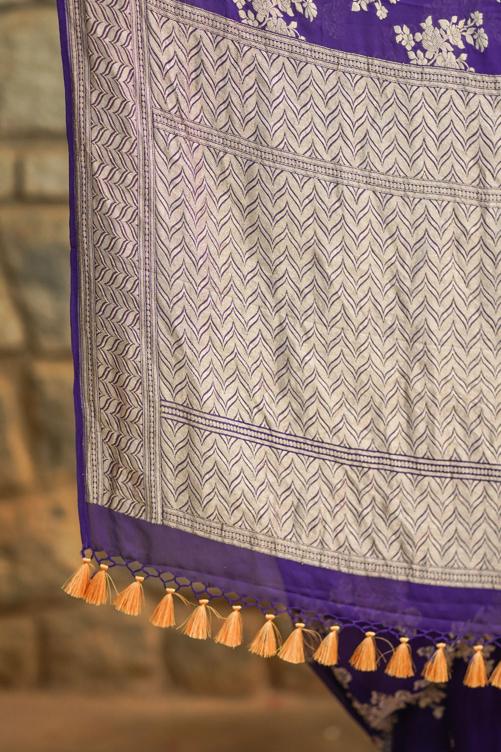 Purple Pure Silk Georgette Saree with Rose Jaal | SILK MARK CERTIFIED