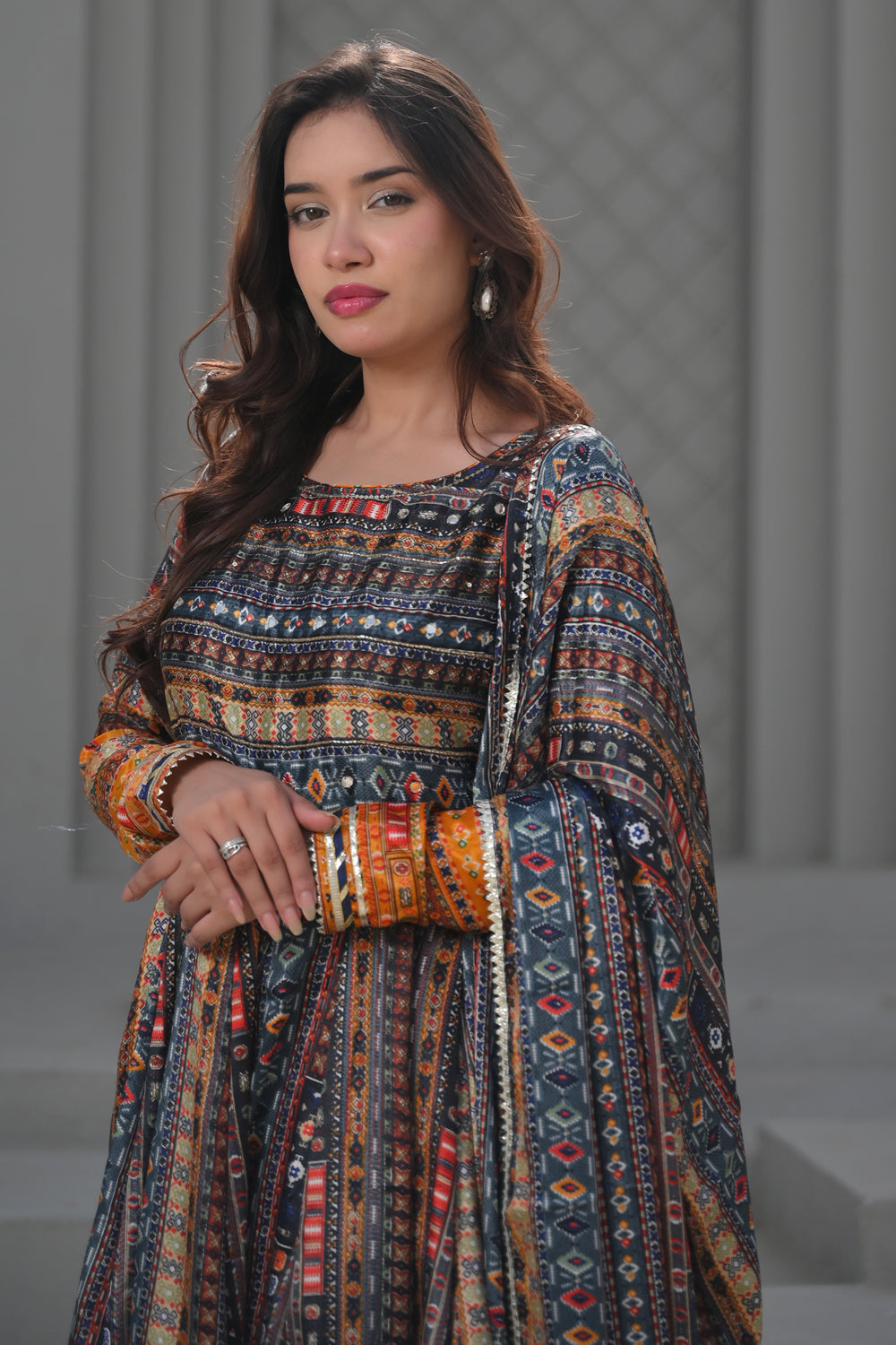 Patola Print Kalidaar 3 Piece Suit | Made To Order