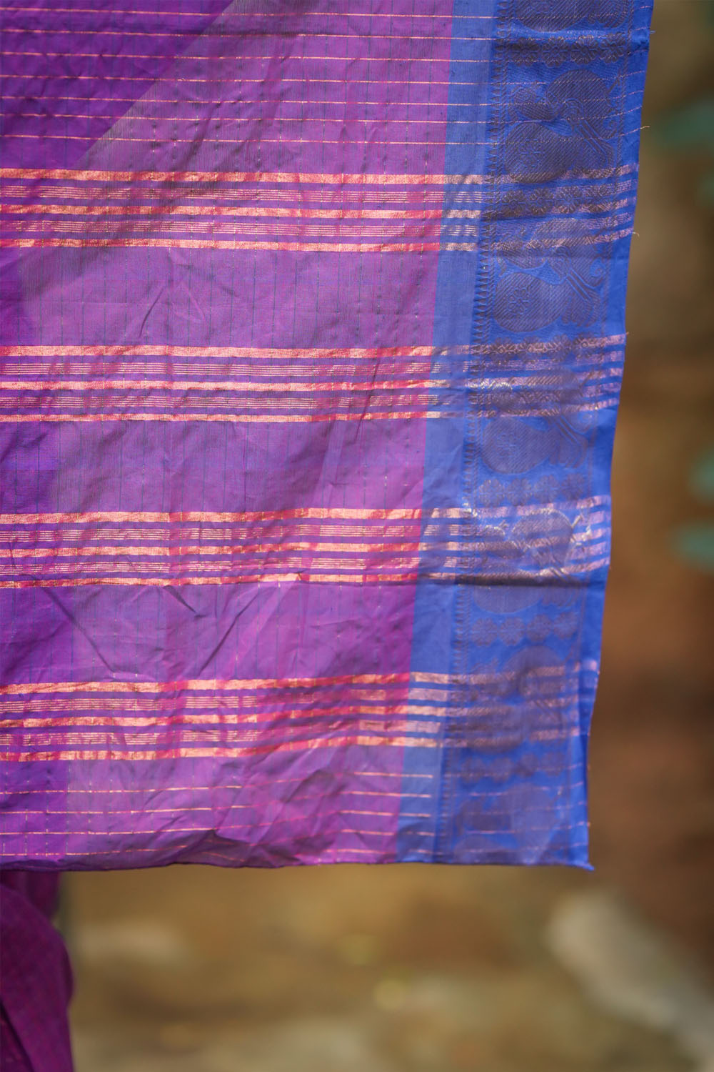Dual tone plum chettinadu Cotton Zari Checks Saree