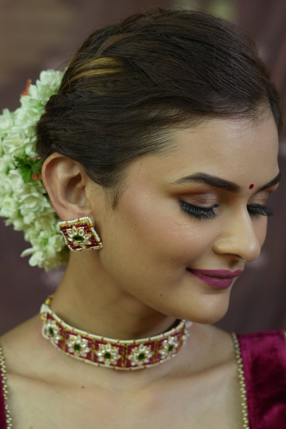 Ahmedabadi Choker Set with White & Pink Stone