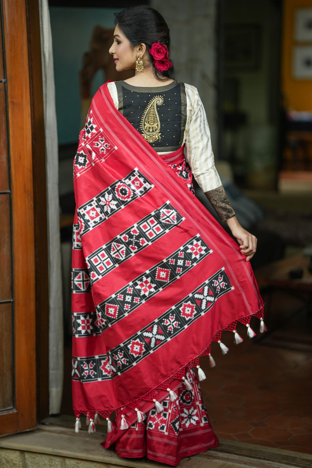 Exquisite Telia rumal 12 motif ikkat pure silk handwoven saree/SILK MARK CERTIFIED