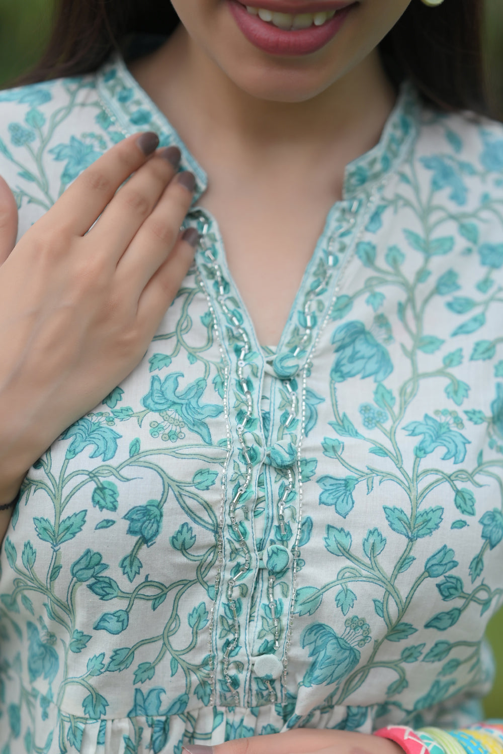 Aqua Blue Short Kurti and White pant set | Made To Order