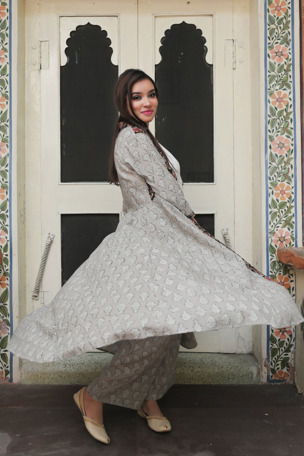 Saanjh Kurta Palazzo and Flared Jacket - 3 piece Set | Made To Order