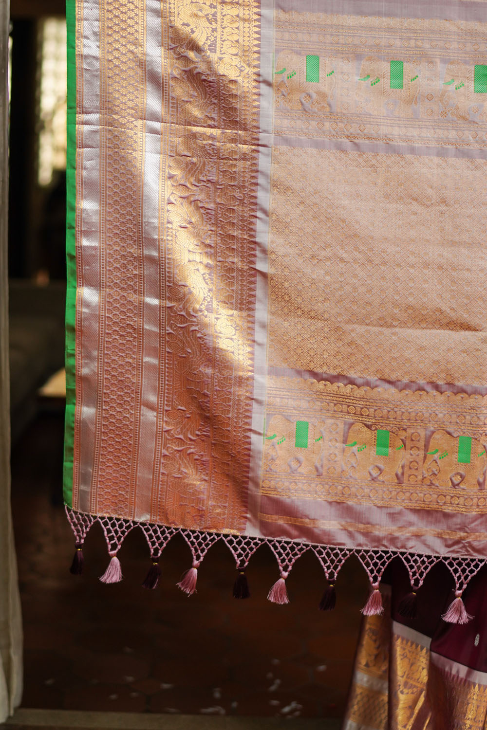 Maroon Pure Gadwal Silk Saree with Wide Golden Zari ' 11.2 Borders and Meenakari Pallu | SILK MARK CERTIFIED