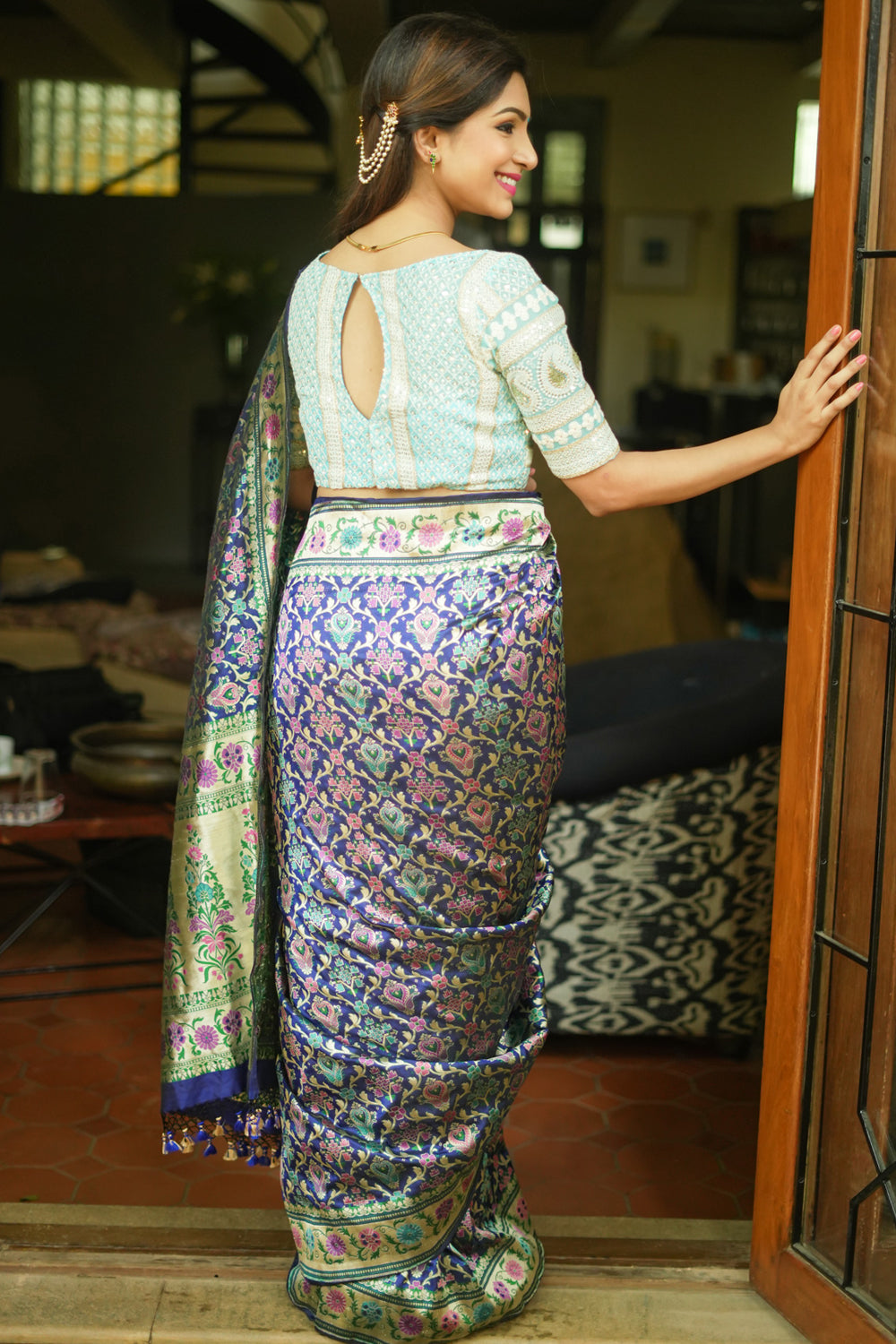Blue banarasi patola meenakari katan silk saree | SILK MARK CERTIFIED