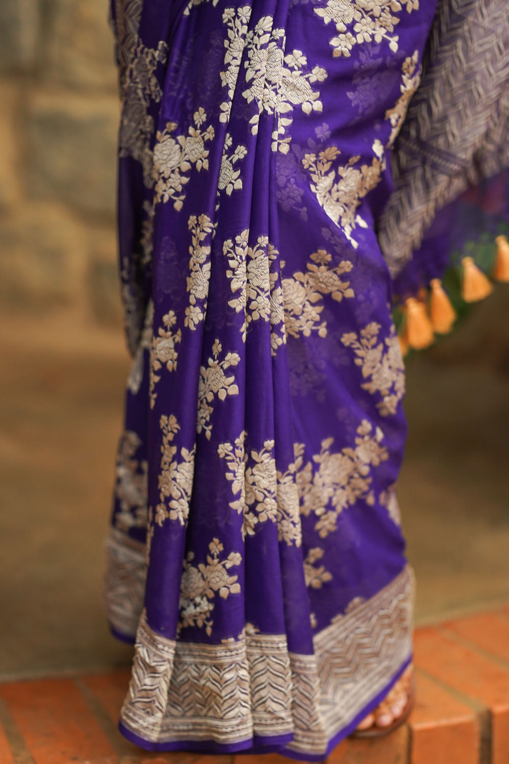 Purple Pure Silk Georgette Saree with Rose Jaal | SILK MARK CERTIFIED