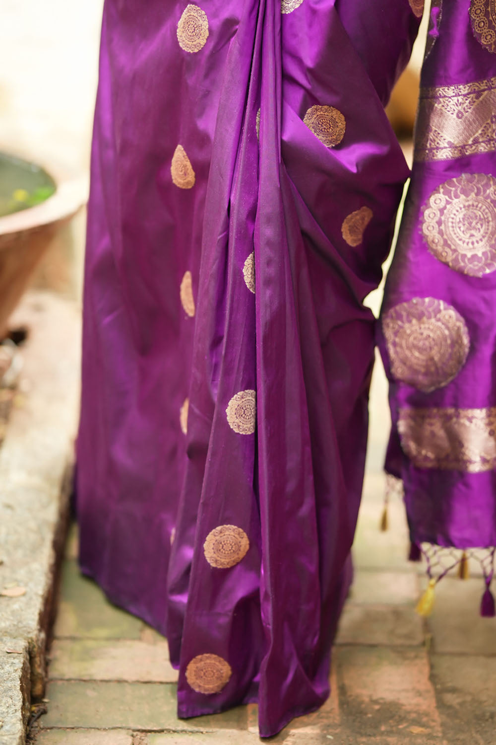 Borderless Banarasi Pure Katan Silk Saree in Purple with mandala motifs | SILK MARK CERTIFIED