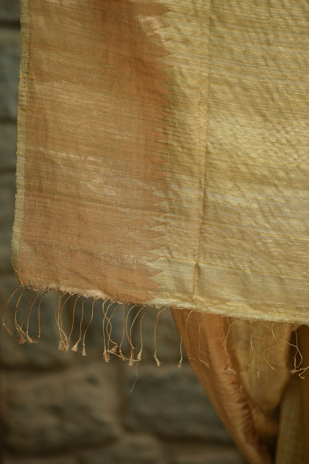 Matka Silk Saree in Gold with Zari Checks and Wide Zari Temple Border | SILK MARK CERTIFIED