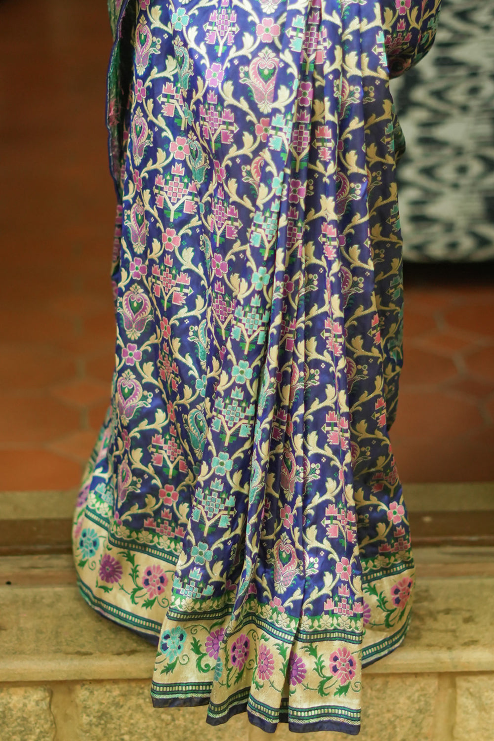Blue banarasi patola meenakari katan silk saree | SILK MARK CERTIFIED