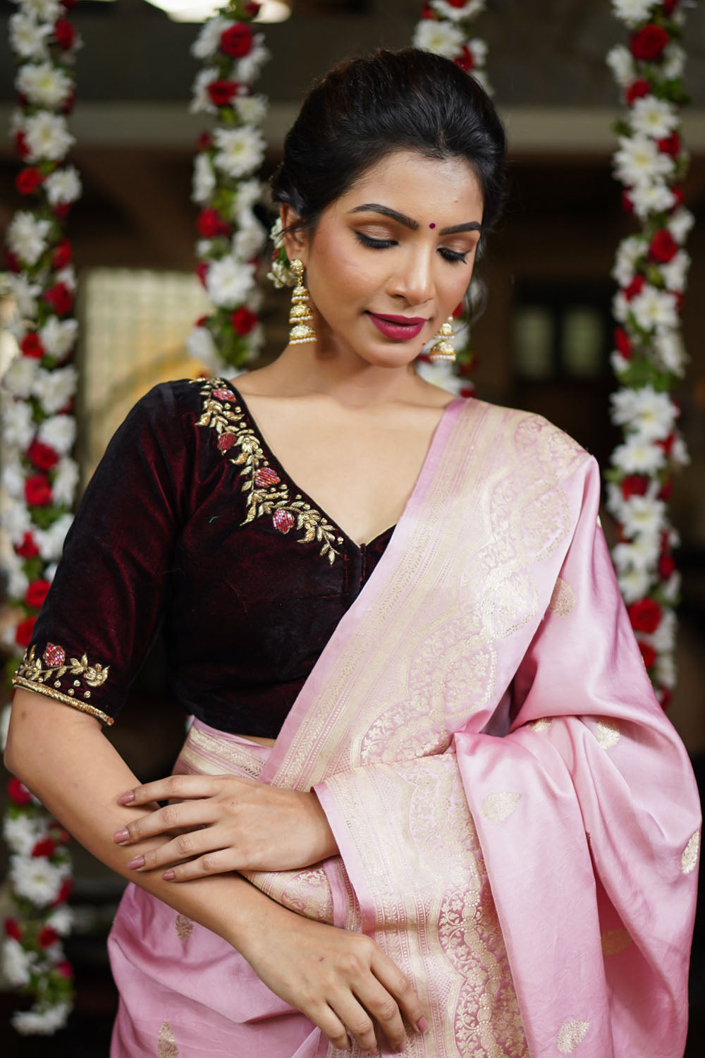 Maroon Velvet Blouse with Zardosi work