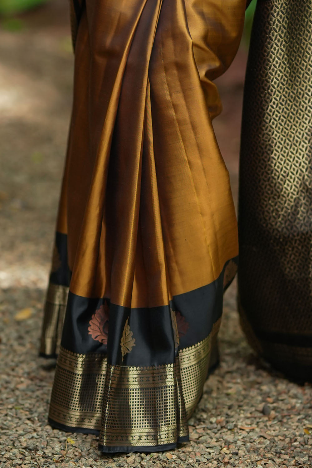 Exquisite Honey Mustard Kanjivaram Silk Saree with 2 Side 9" Stacked Borders SILK MARK CERTIFIED