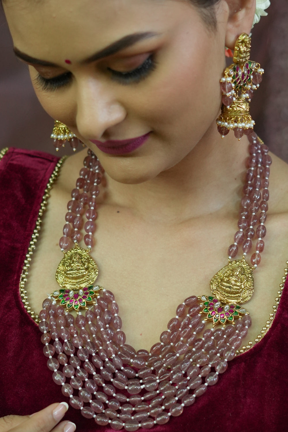 Statement Multistrand Necklace set with side Lakshmi units