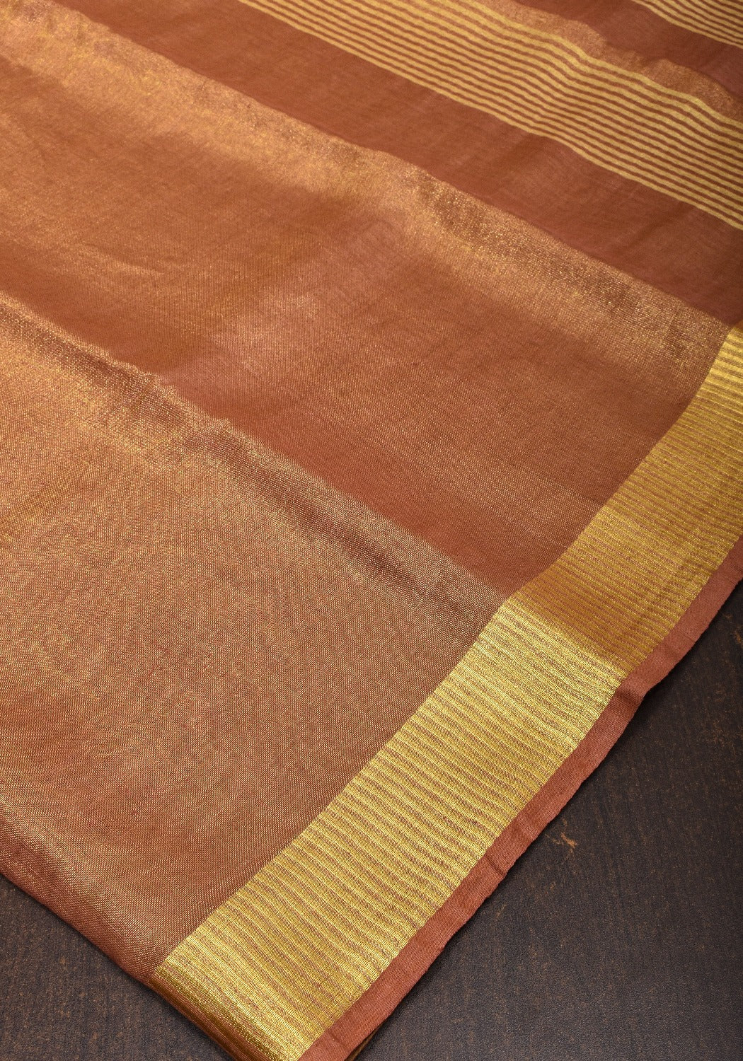 Mocha Gold Tissue Linen Saree with Gold Zari Border