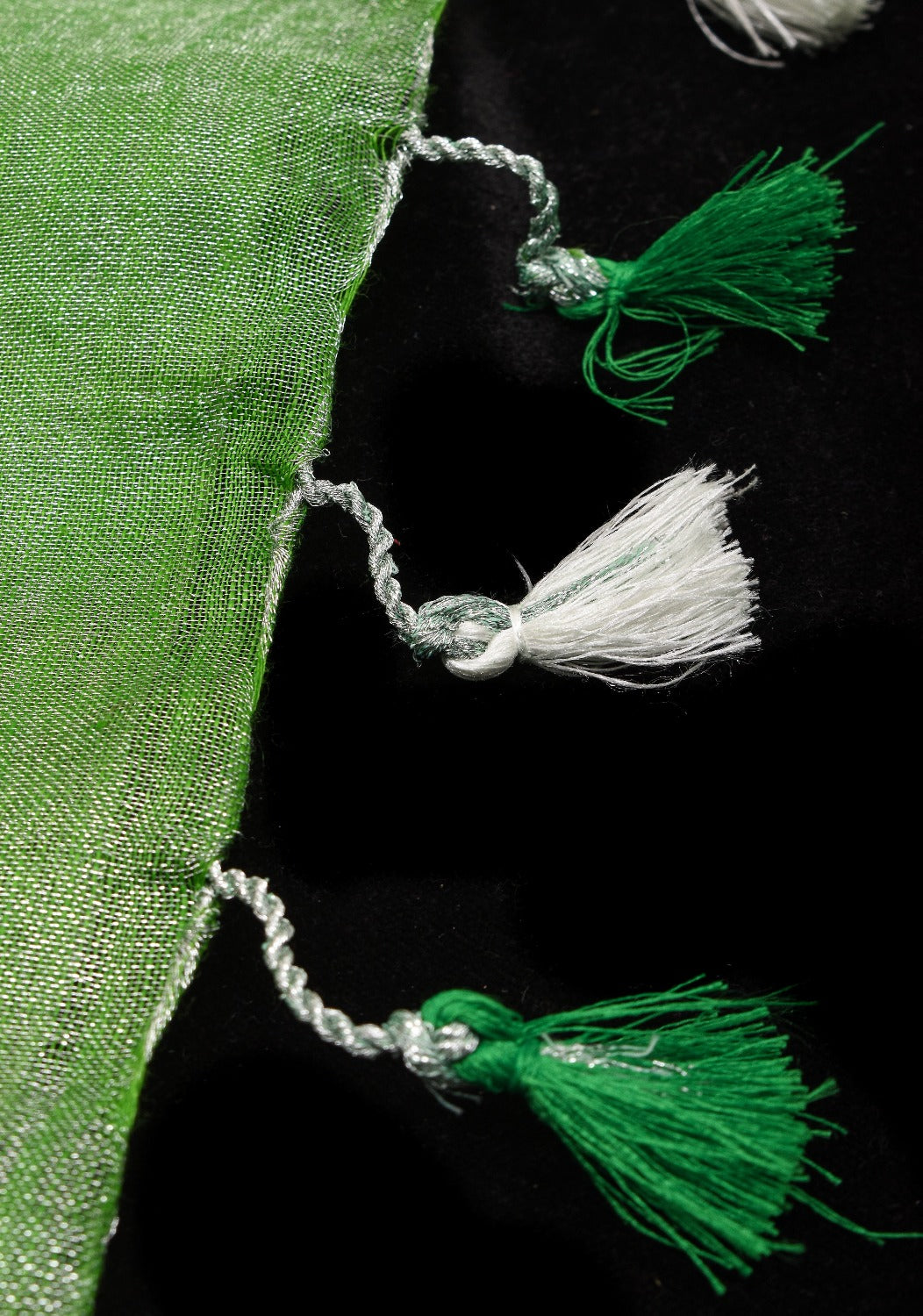 Green Silver Tissue Linen Saree with Silver Ribbed Zari Borders and Panel Pallu