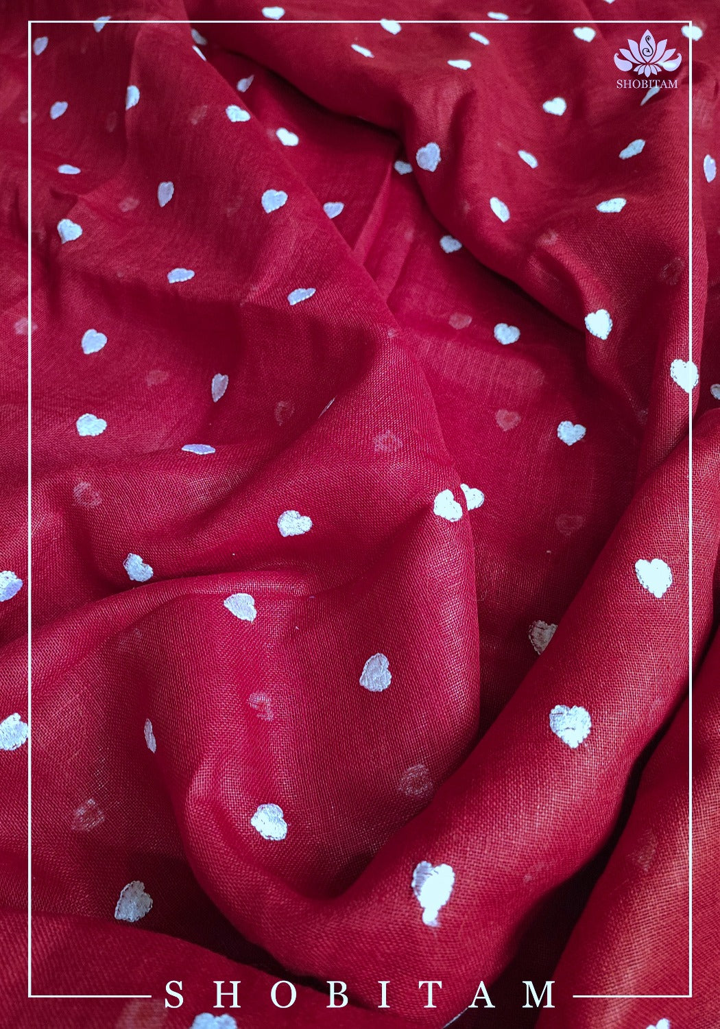 Loving Hearts Embroidered Cherry Plum Pure Tone Linen Saree Regular price
