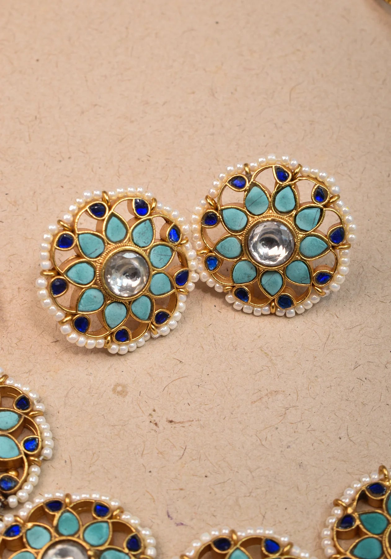 Exquisite Ahmedabadi kundan Floral Units Choker and Earrings Set