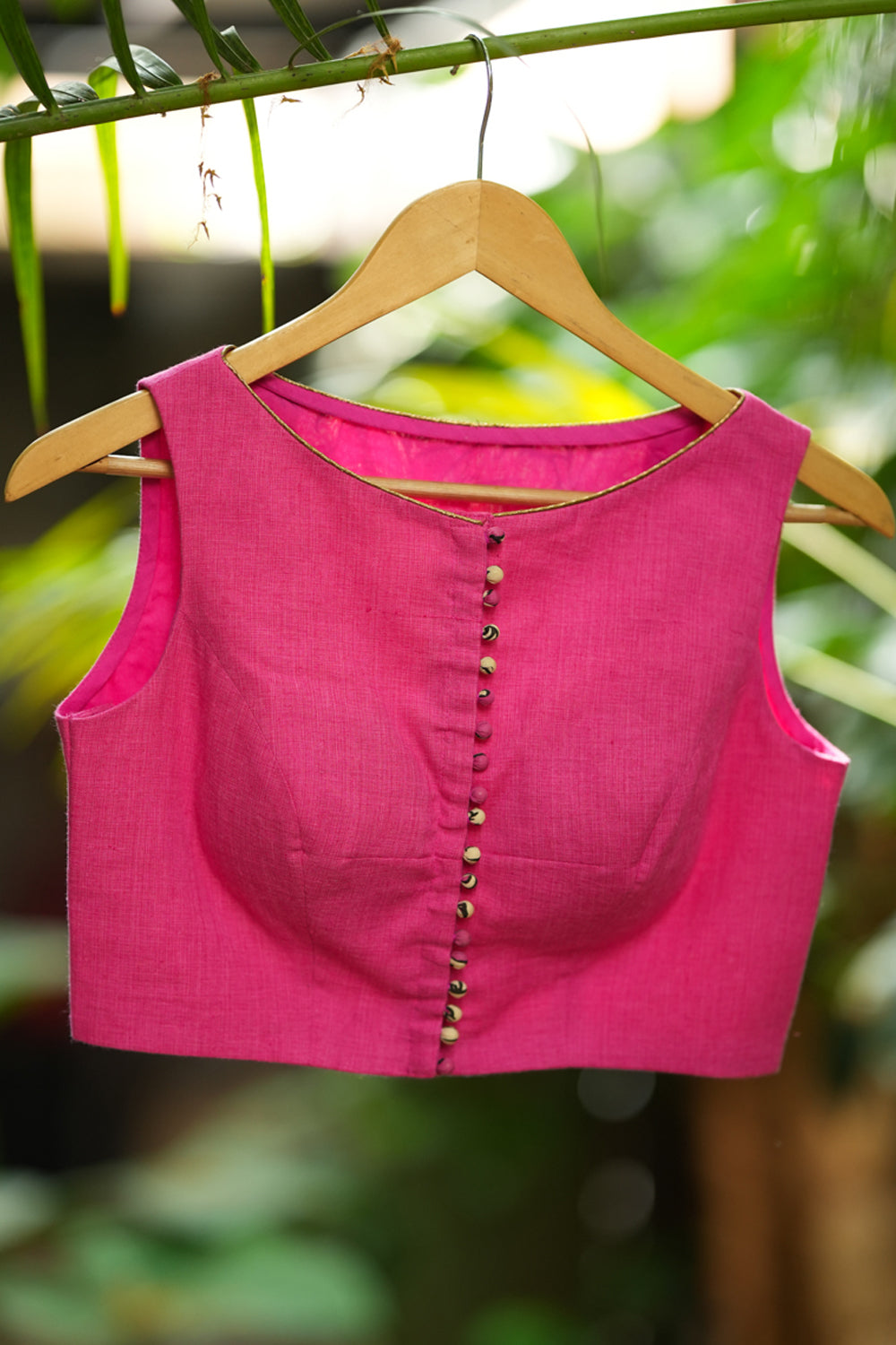 Persian pink handloom sleeveless U neck blouse