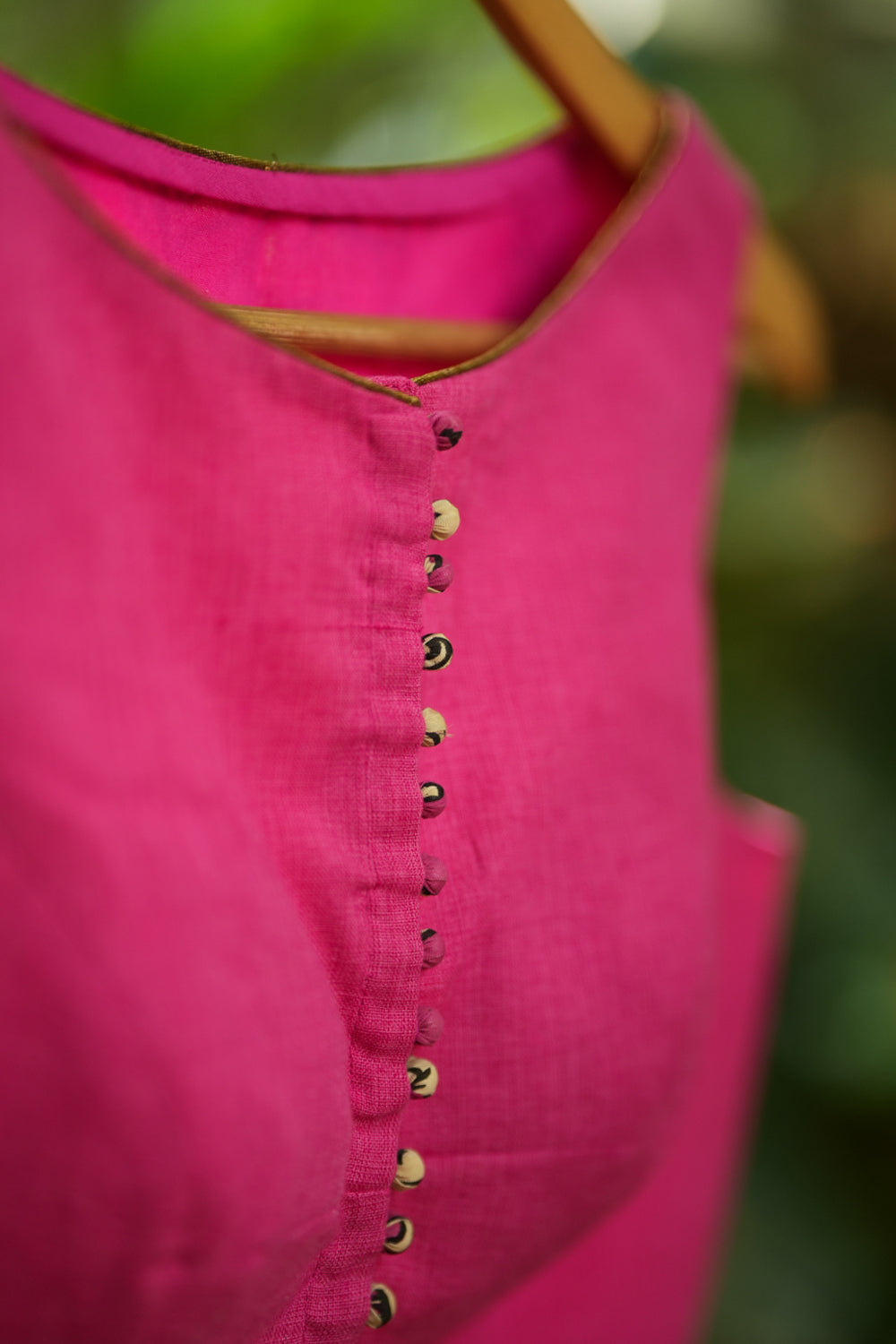 Persian pink handloom sleeveless U neck blouse