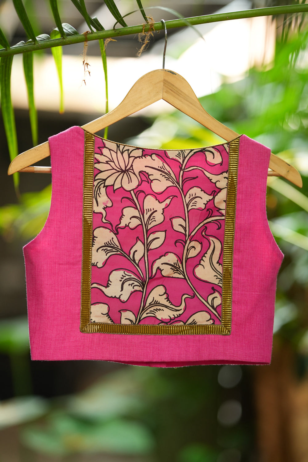 Persian pink handloom sleeveless U neck blouse