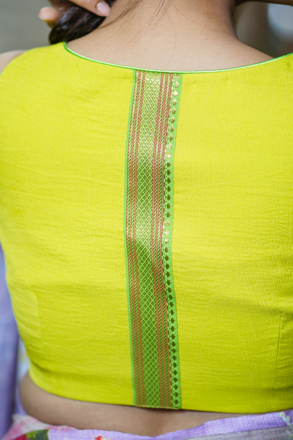 Neon green pure chiffon crossover blouse