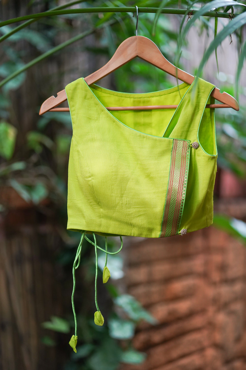 Neon green pure chiffon crossover blouse