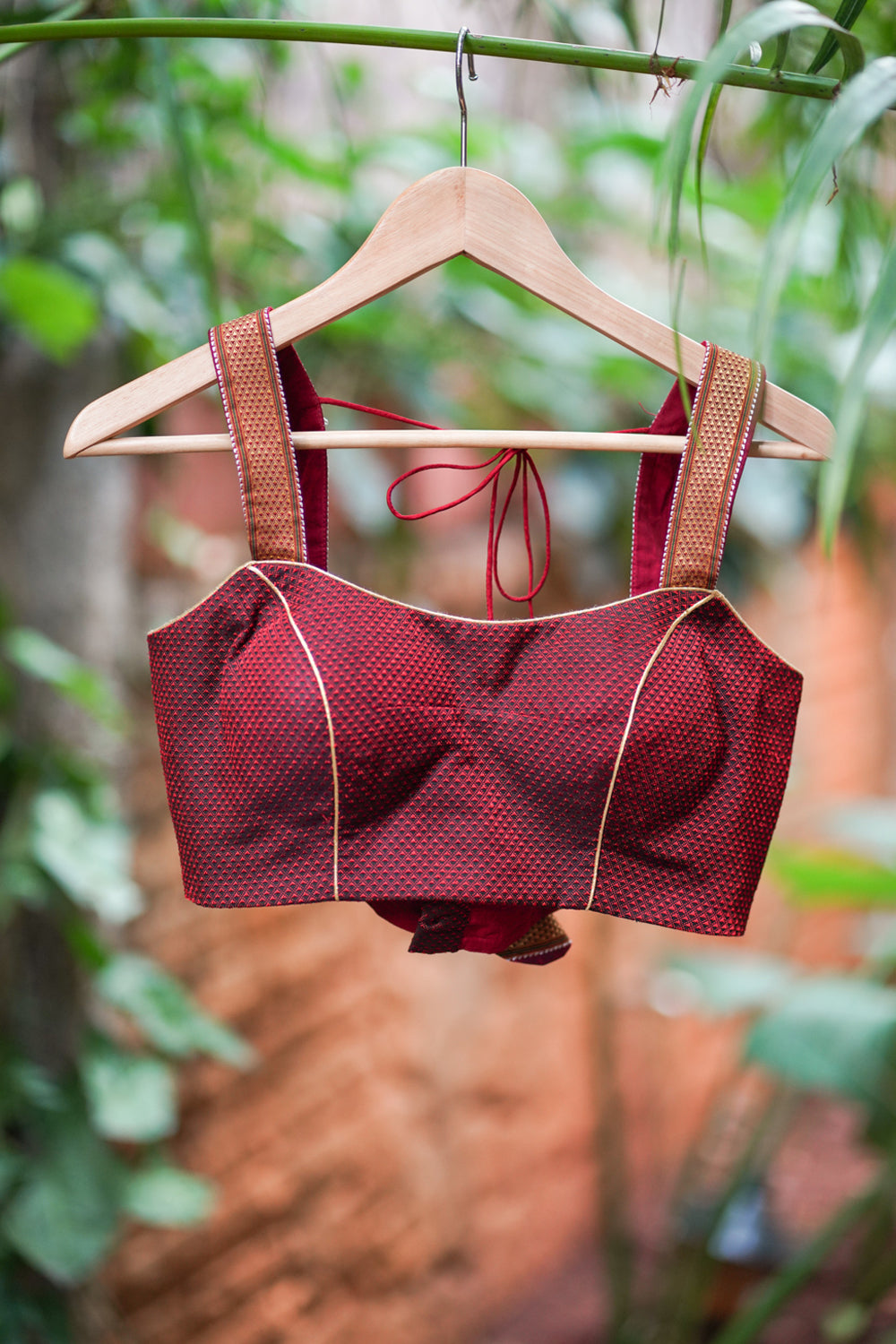 Maroon khana silk sweet heart strappy blouse