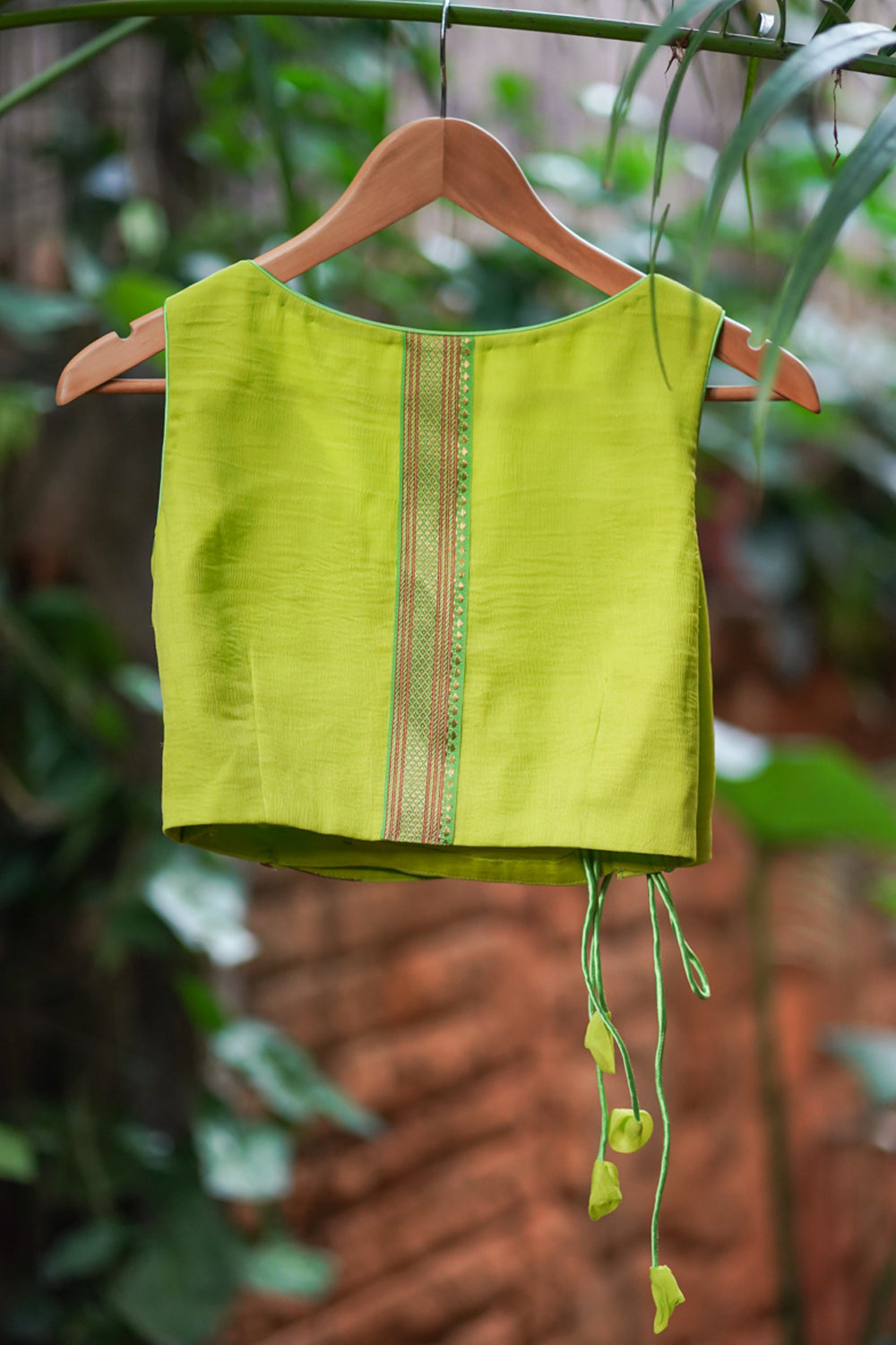 Neon green pure chiffon crossover blouse