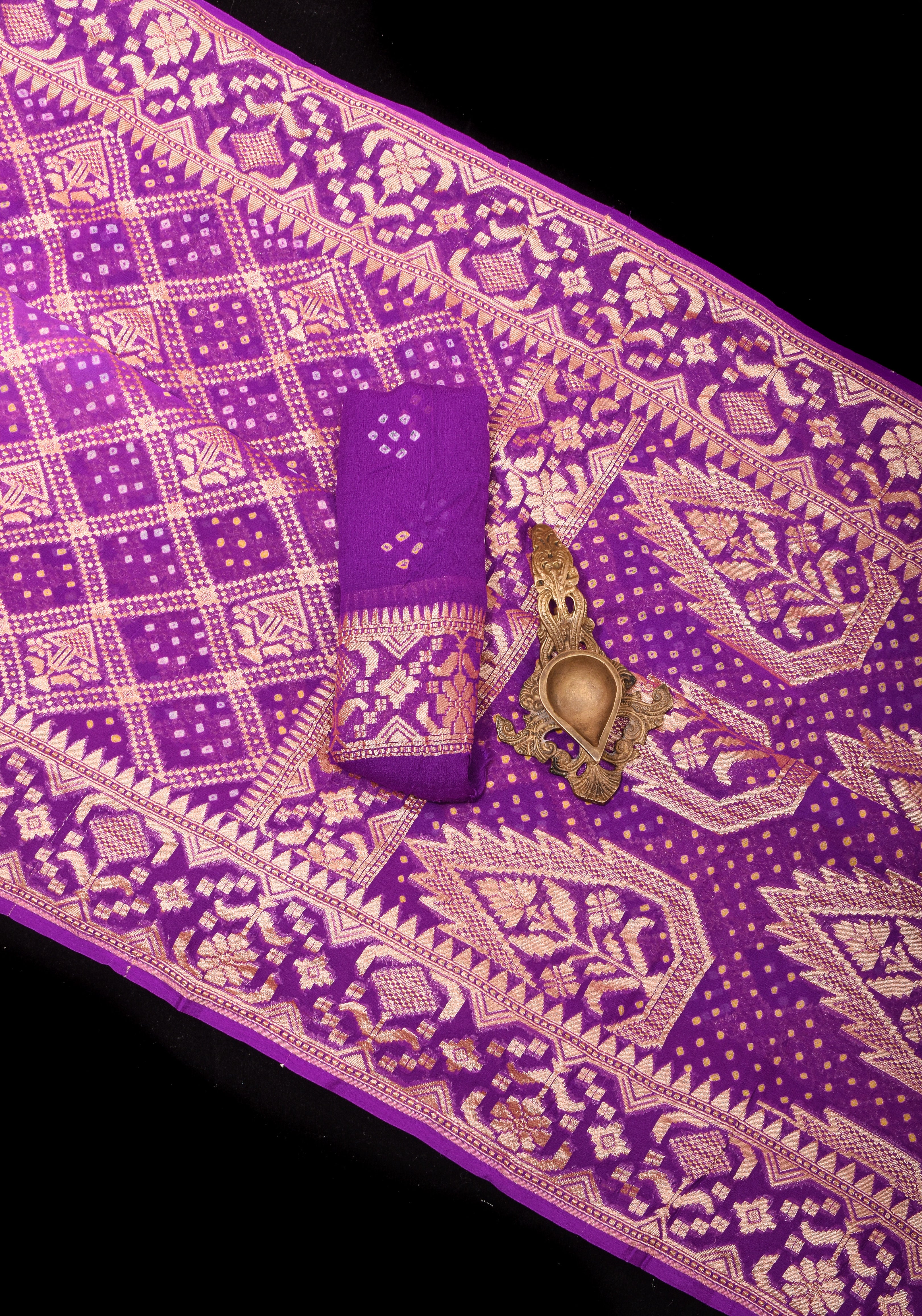Authentic Hand Ombre Bandhej Banarasi Silk Georgette Saree in Purple | SILK MARKED CERTIFIED