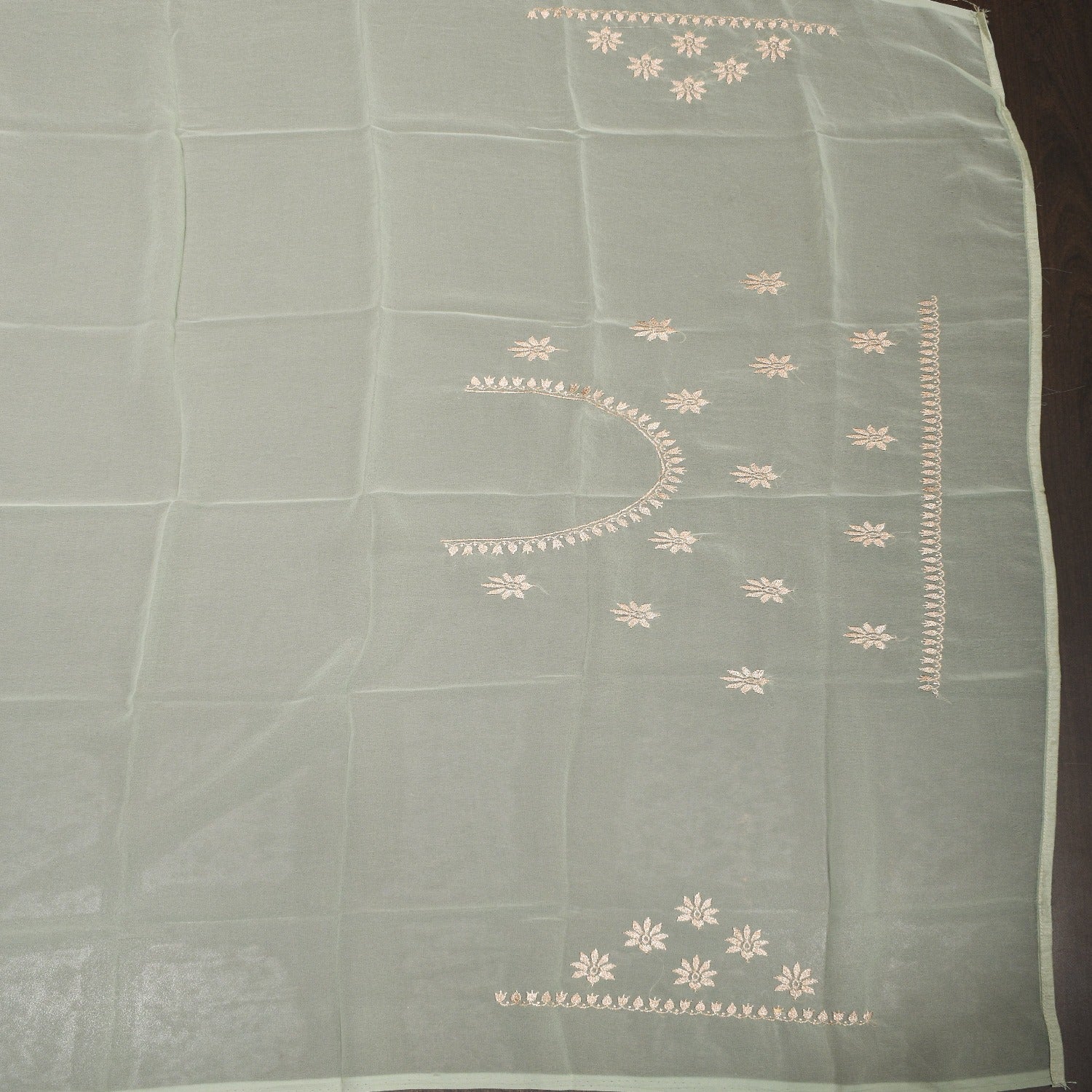 Beautiful Meenakari Machine embroidery Saree in Light Pista Green with dainty stonework