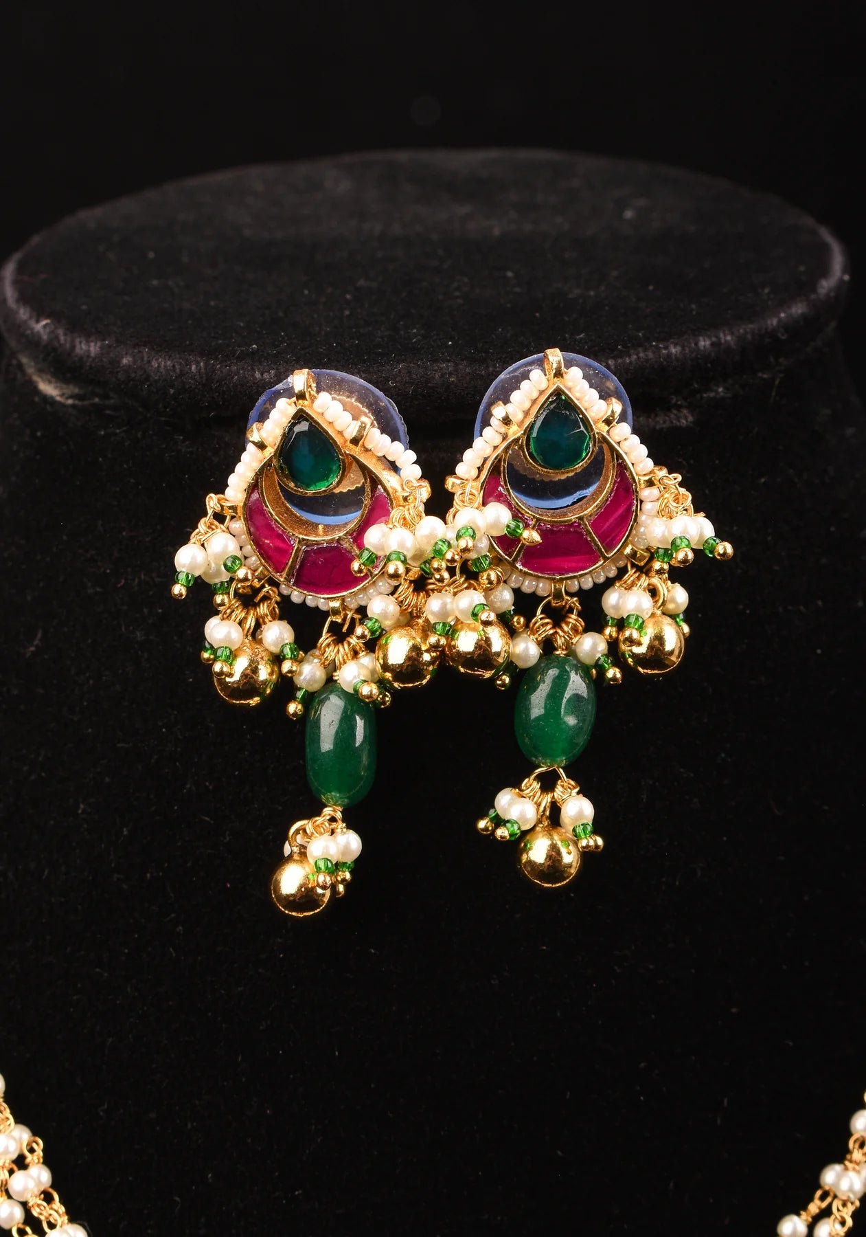 Multicolor Stones Contemporary Choker Set with Jhumka Earrings