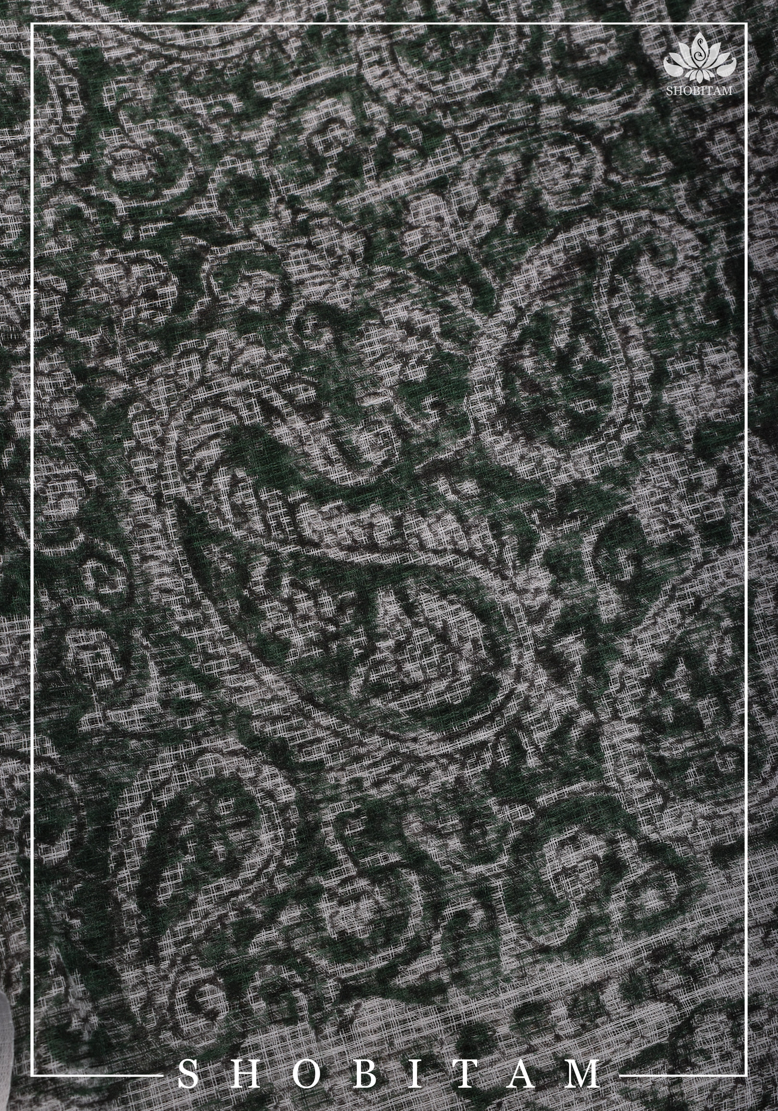 Green Kota Doria Cotton Saree with Sanganeri Hand Block Print