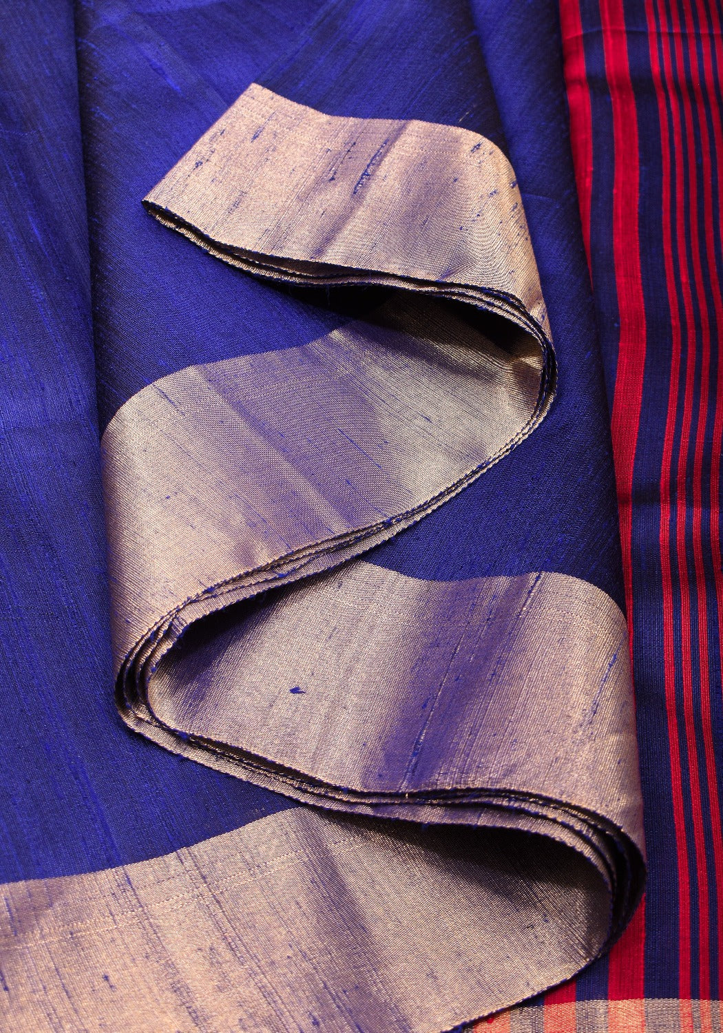Pure Raw Silk Saree in Blue and Zari Border